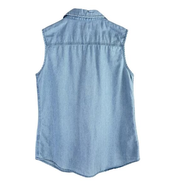 Per Se Button Up Sleeveless Chambray Shirt 100% Cotton, Size Small - Picture 6 of 7